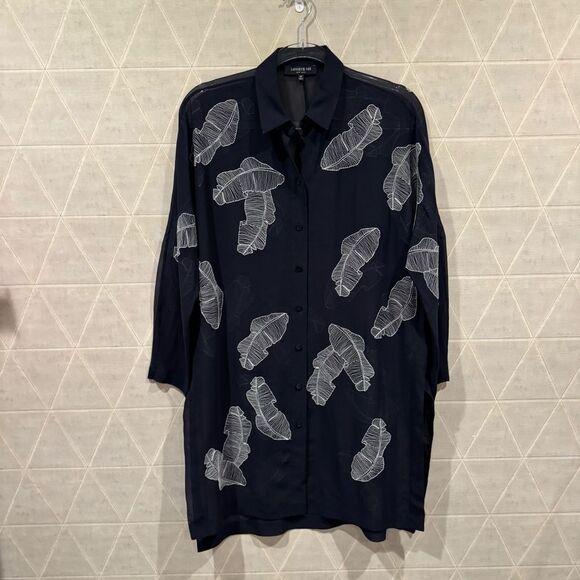 Lafayette 148 New York Kyrie Navy Sheer Silk Georgette Shirt Tunic XS - Picture 2 of 7